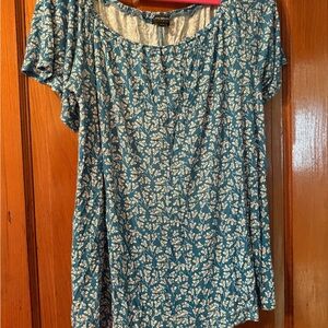 Lane Bryant Blue and White Floral Blouse